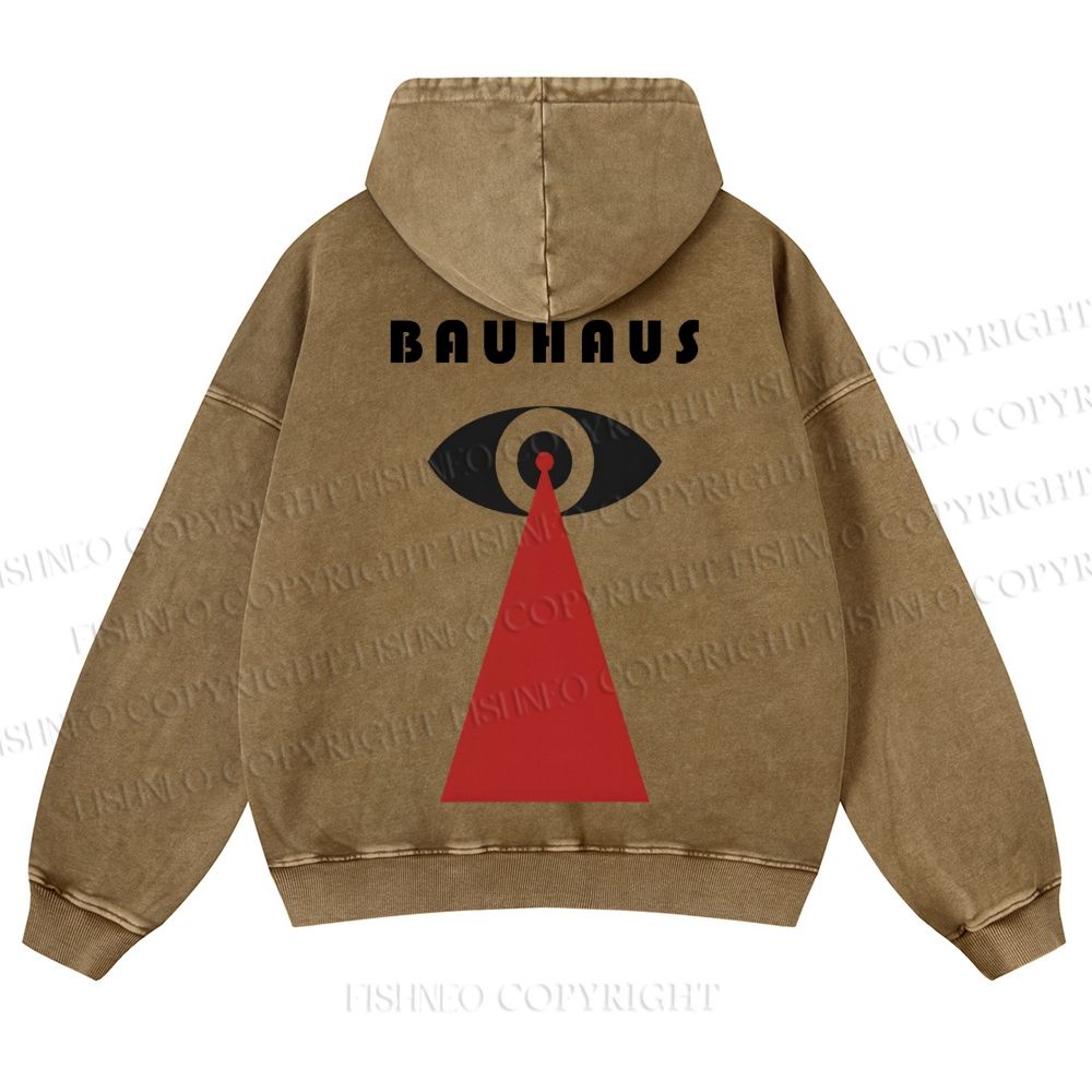 Casual Bauhaus Eyes Printed Washed Hoodie