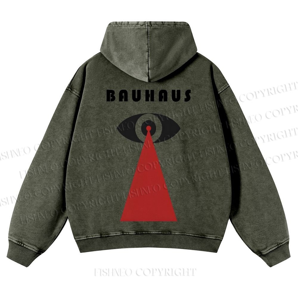 Casual Bauhaus Eyes Printed Washed Hoodie