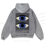 Casual Geometric Eyes Printed Washed Hoodie