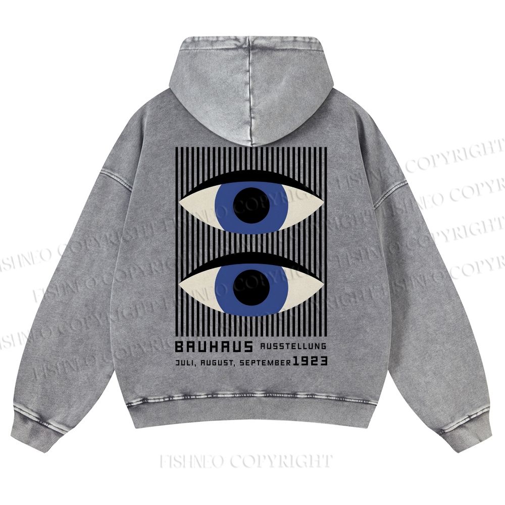 Casual Geometric Eyes Printed Washed Hoodie