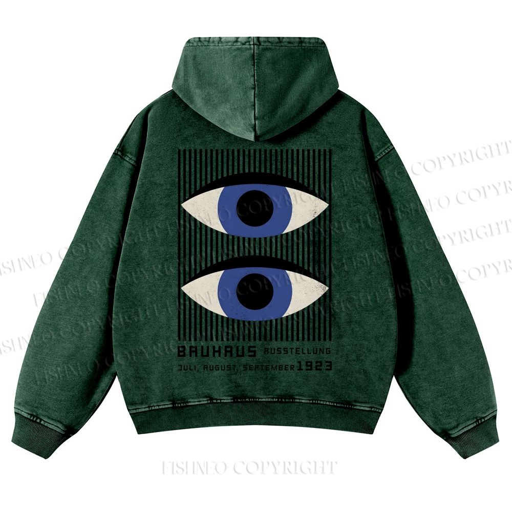Casual Geometric Eyes Printed Washed Hoodie
