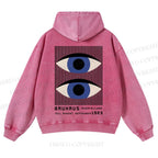 Casual Geometric Eyes Printed Washed Hoodie