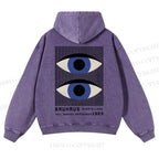 Casual Geometric Eyes Printed Washed Hoodie
