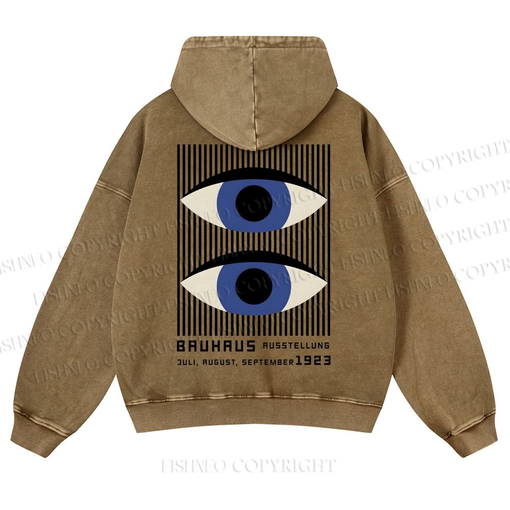 Casual Geometric Eyes Printed Washed Hoodie