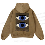 Casual Geometric Eyes Printed Washed Hoodie