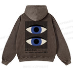 Casual Geometric Eyes Printed Washed Hoodie