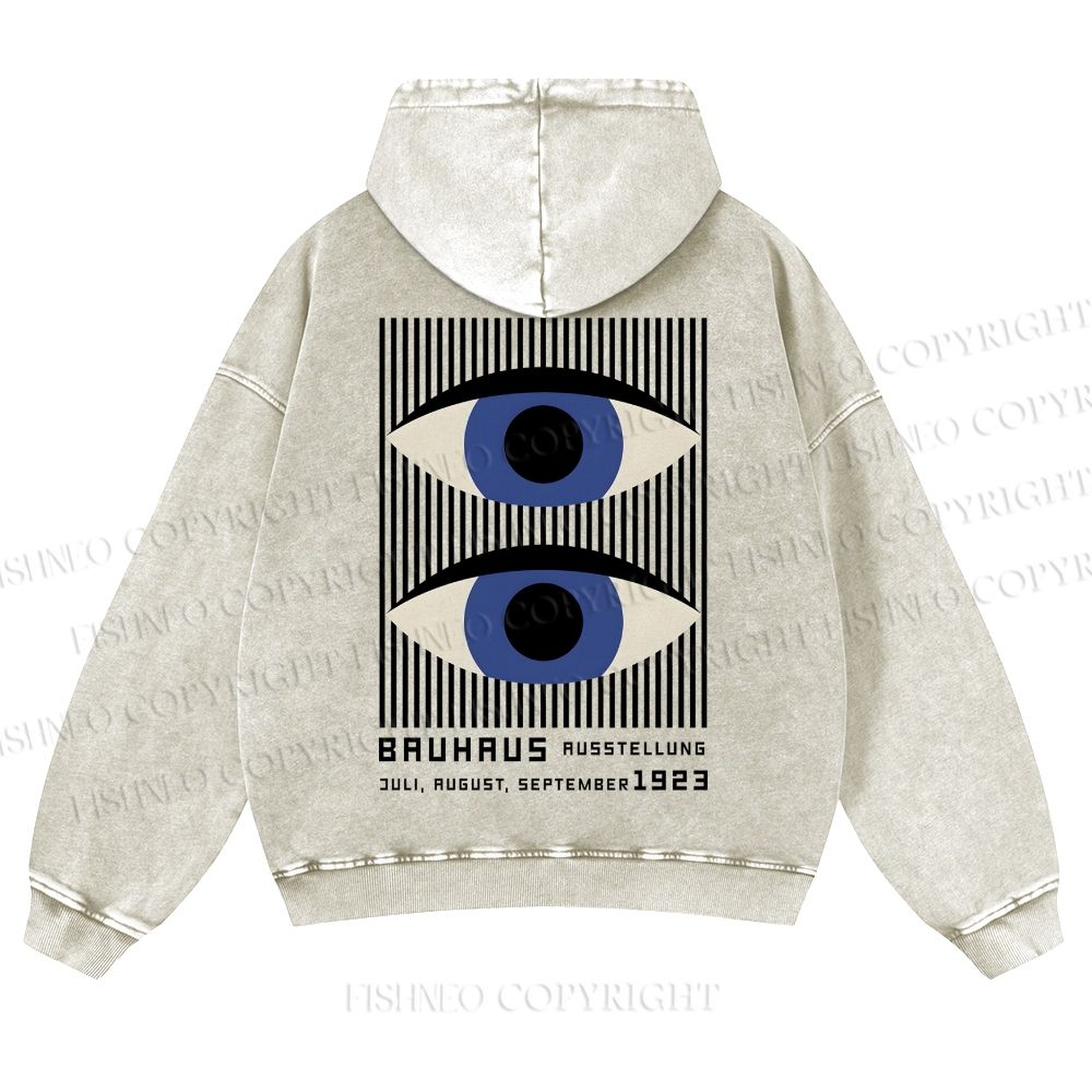 Casual Geometric Eyes Printed Washed Hoodie