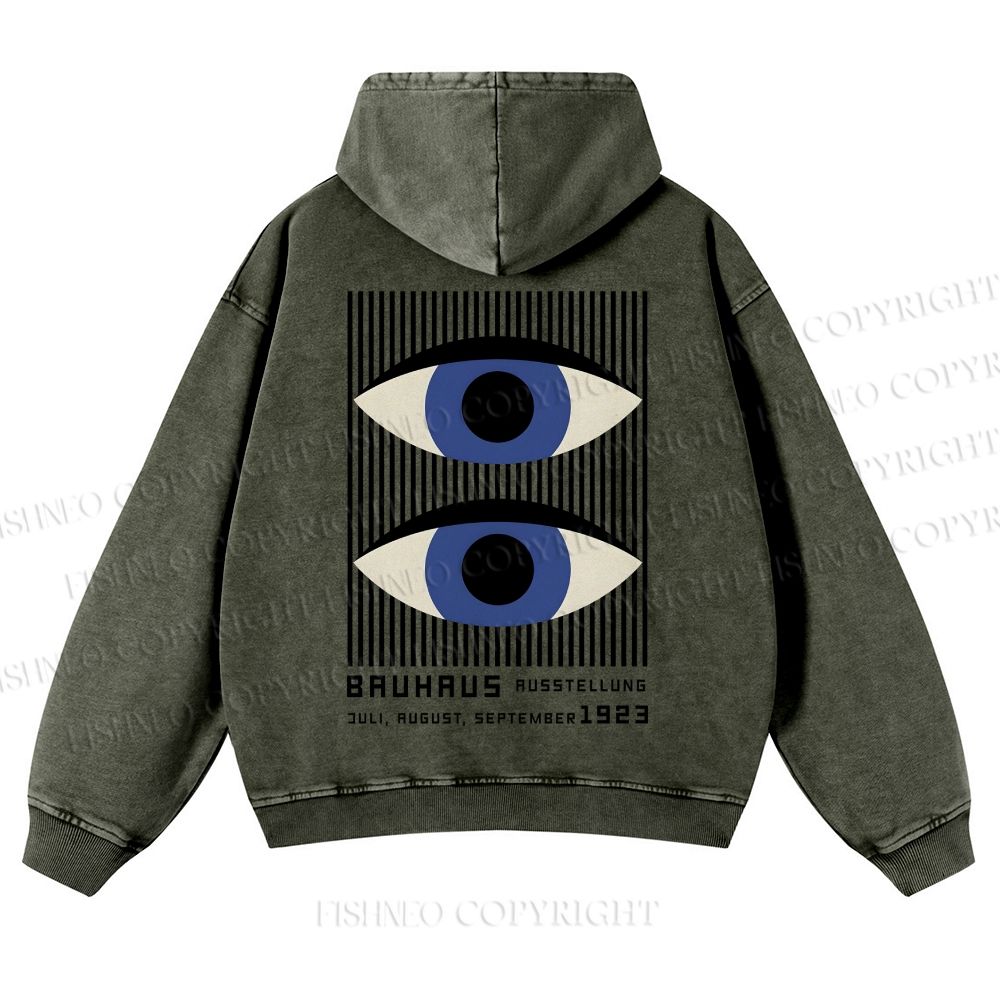 Casual Geometric Eyes Printed Washed Hoodie