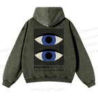 Casual Geometric Eyes Printed Washed Hoodie