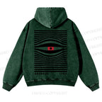 Casual Geometric Eyes Printed Washed Hoodie