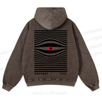 Casual Geometric Eyes Printed Washed Hoodie