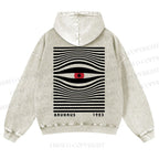 Casual Geometric Eyes Printed Washed Hoodie