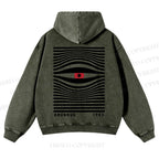 Casual Geometric Eyes Printed Washed Hoodie
