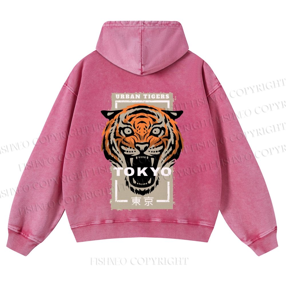 Casual Tokyo Tiger Printed Washed Hoodie