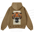 Casual Tokyo Tiger Printed Washed Hoodie