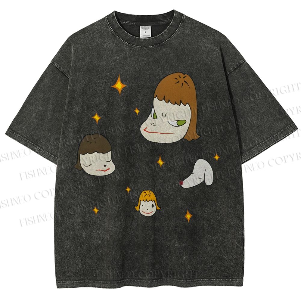 Unisex Yoshitomo Nara Dog Printed Washed Tee