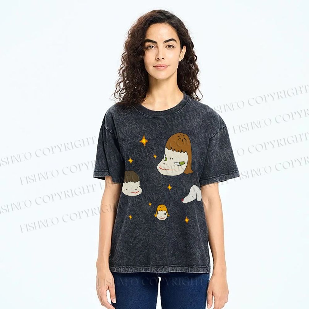 Unisex Yoshitomo Nara Dog Printed Washed Tee