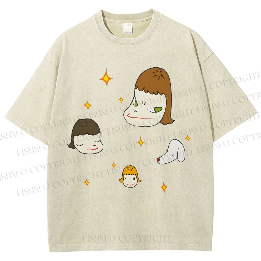 Unisex Yoshitomo Nara Dog Printed Washed Tee