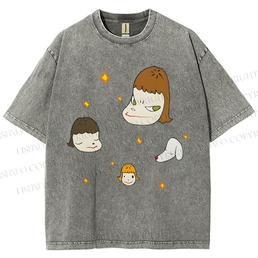 Unisex Yoshitomo Nara Dog Printed Washed Tee