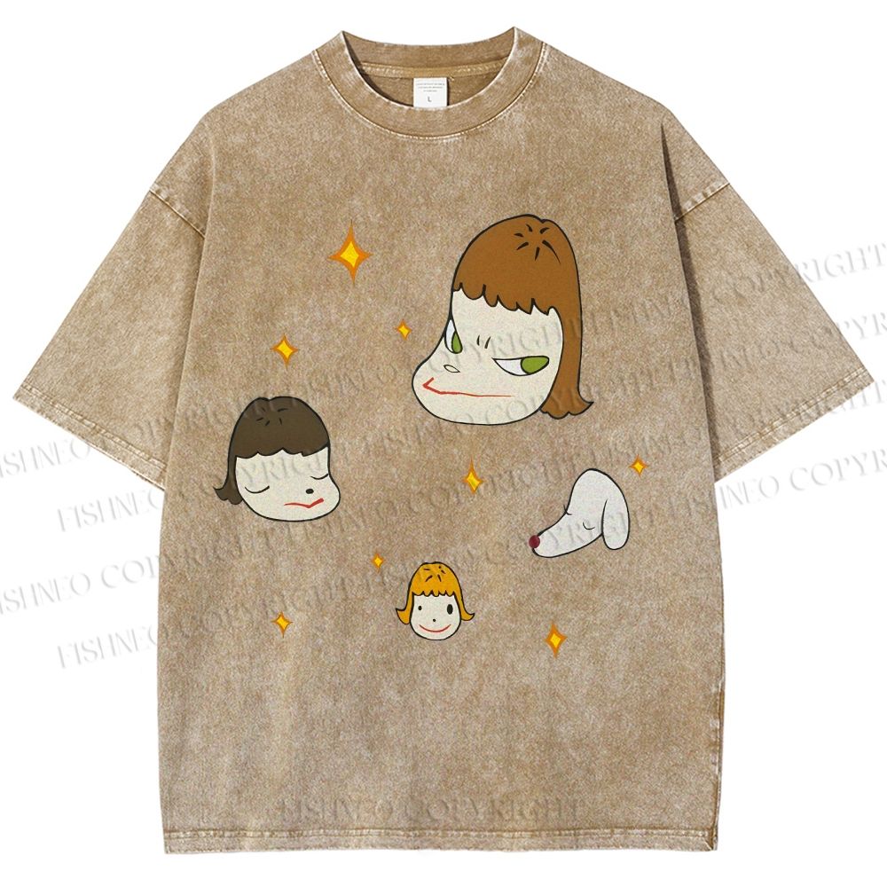 Unisex Yoshitomo Nara Dog Printed Washed Tee