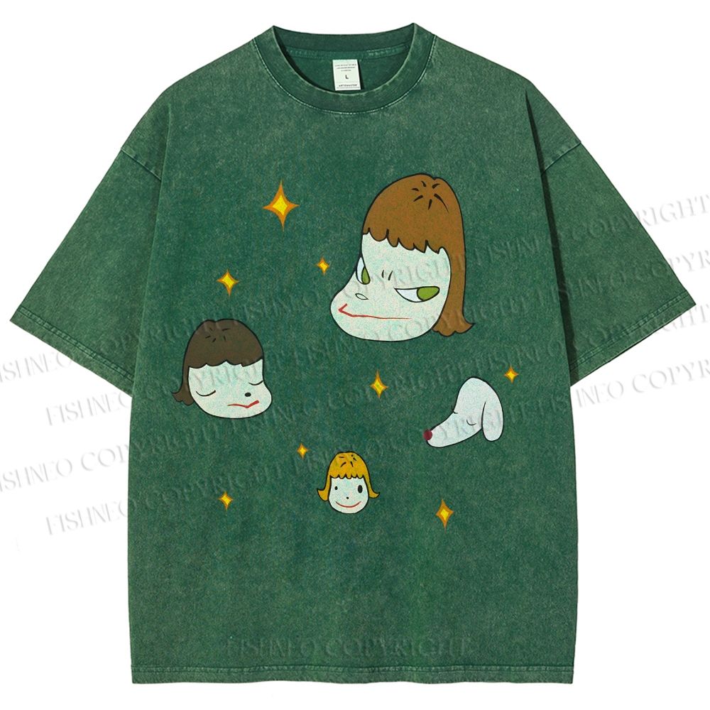 Unisex Yoshitomo Nara Dog Printed Washed Tee
