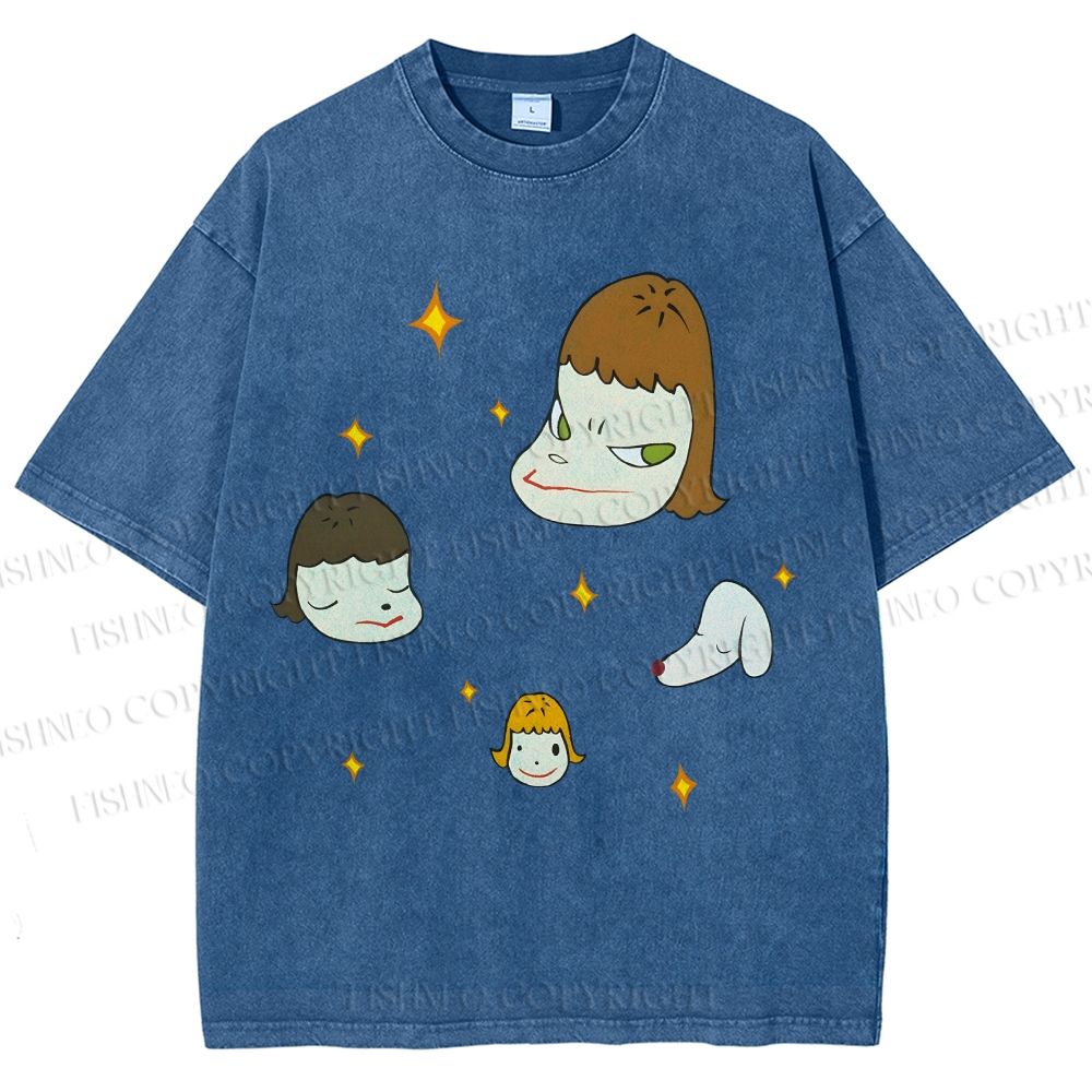 Unisex Yoshitomo Nara Dog Printed Washed Tee