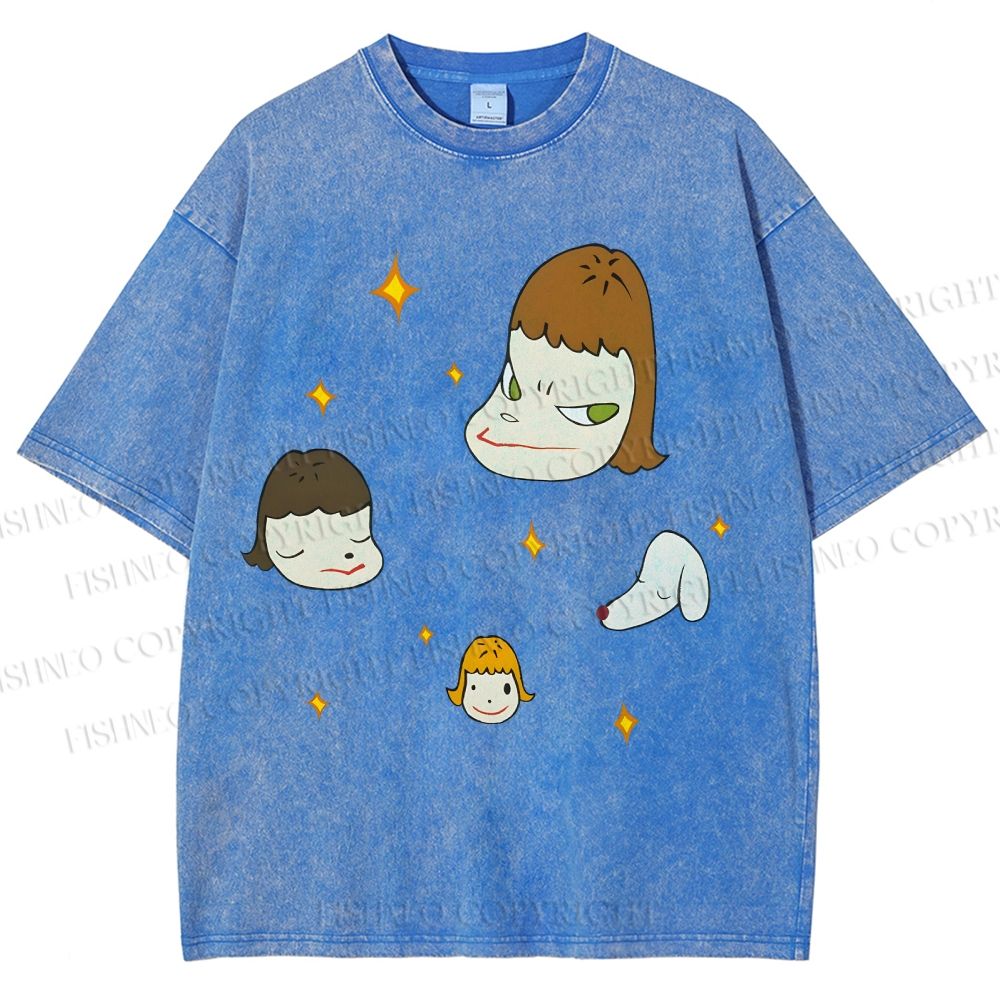 Unisex Yoshitomo Nara Dog Printed Washed Tee