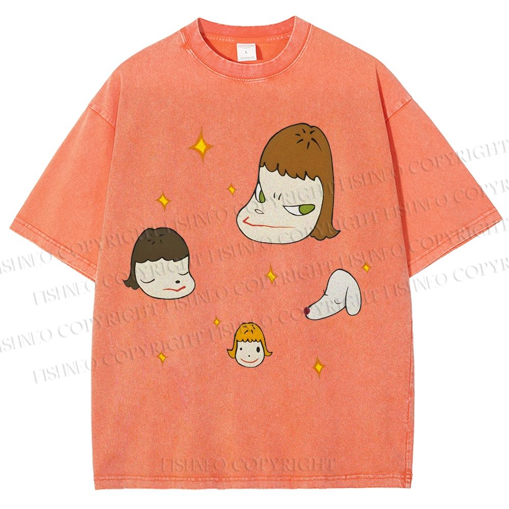 Unisex Yoshitomo Nara Dog Printed Washed Tee