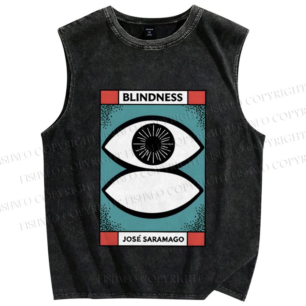 Unisex Blindness Art Eyes Printed Washed Tank Top