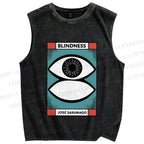 Unisex Blindness Art Eyes Printed Washed Tank Top