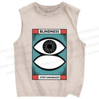 Unisex Blindness Art Eyes Printed Washed Tank Top