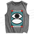 Unisex Blindness Art Eyes Printed Washed Tank Top