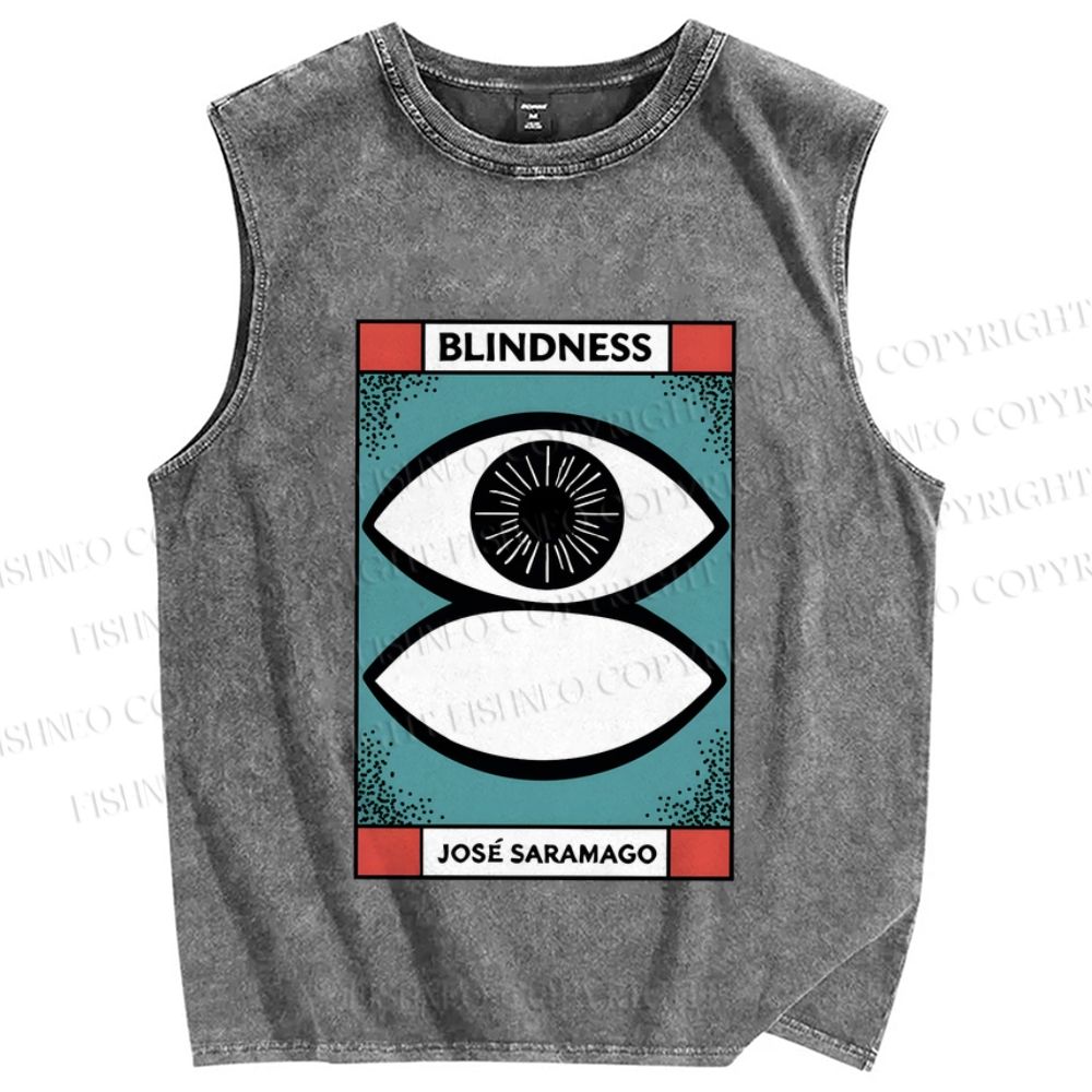 Unisex Blindness Art Eyes Printed Washed Tank Top