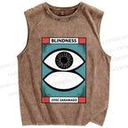 Unisex Blindness Art Eyes Printed Washed Tank Top