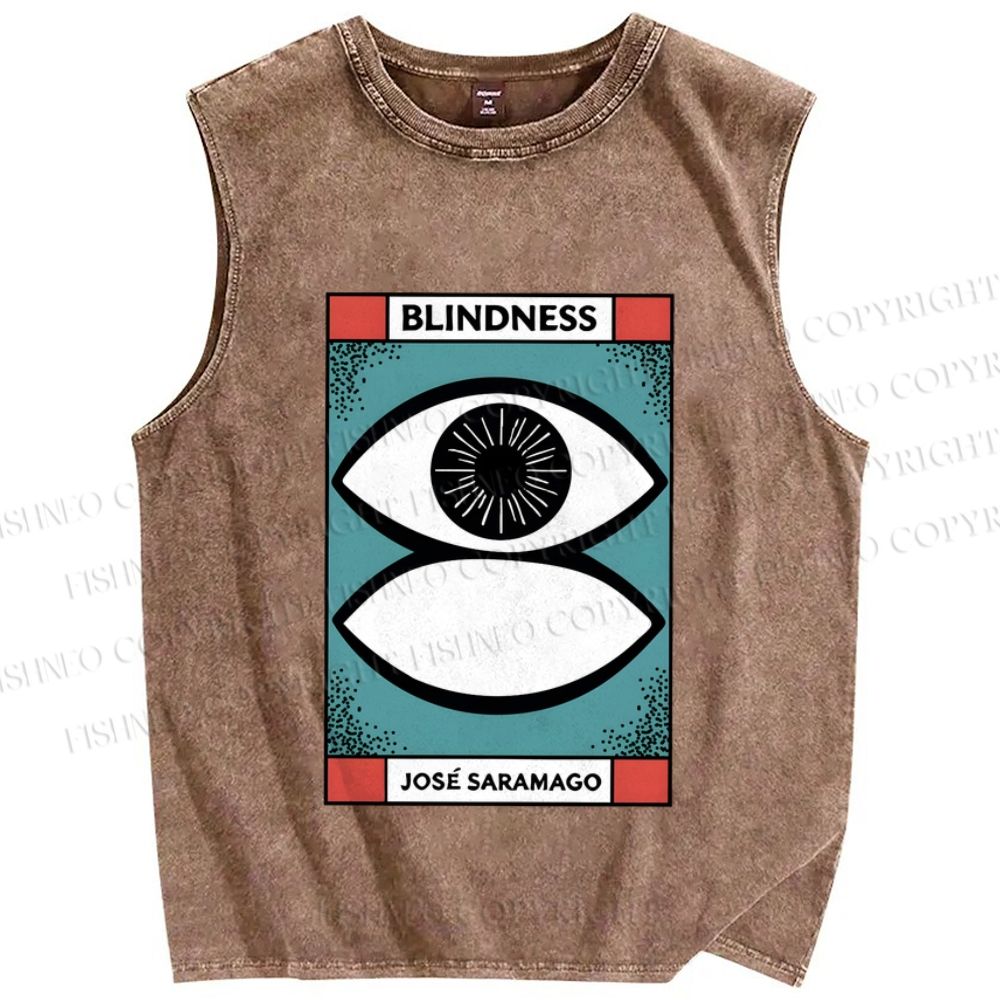Unisex Blindness Art Eyes Printed Washed Tank Top