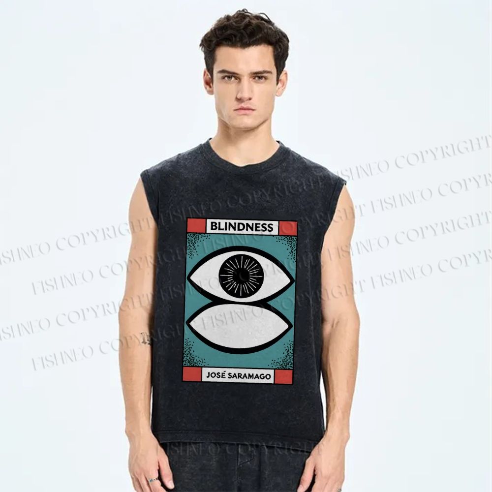 Unisex Blindness Art Eyes Printed Washed Tank Top