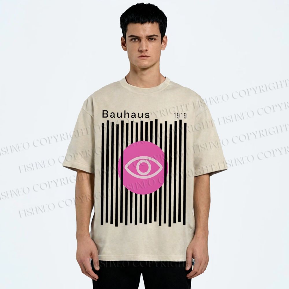 Unisex Bauhaus Geometric Eyes Printed Washed Tee