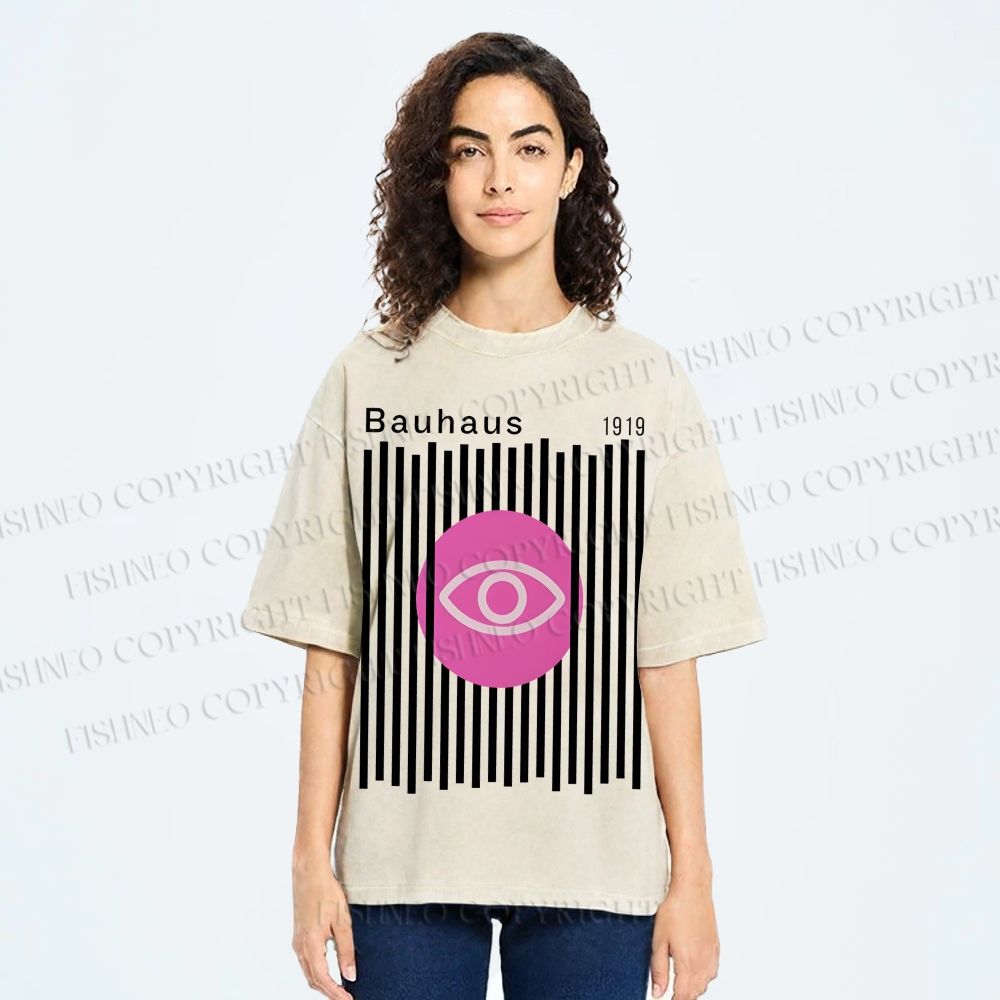 Unisex Bauhaus Geometric Eyes Printed Washed Tee