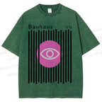 Unisex Bauhaus Geometric Eyes Printed Washed Tee