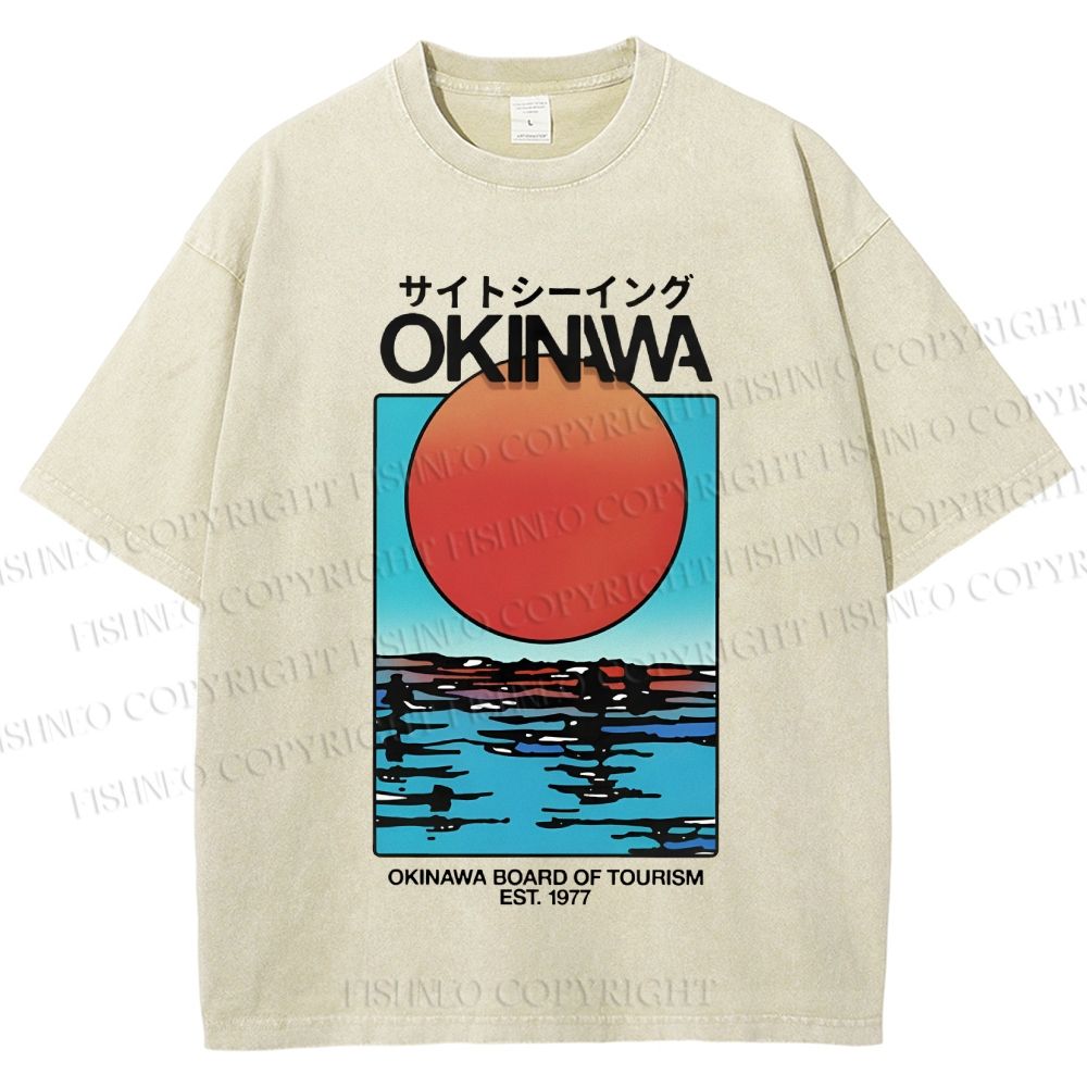 Unisex Okinawa Sunrise Printed Washed Tee