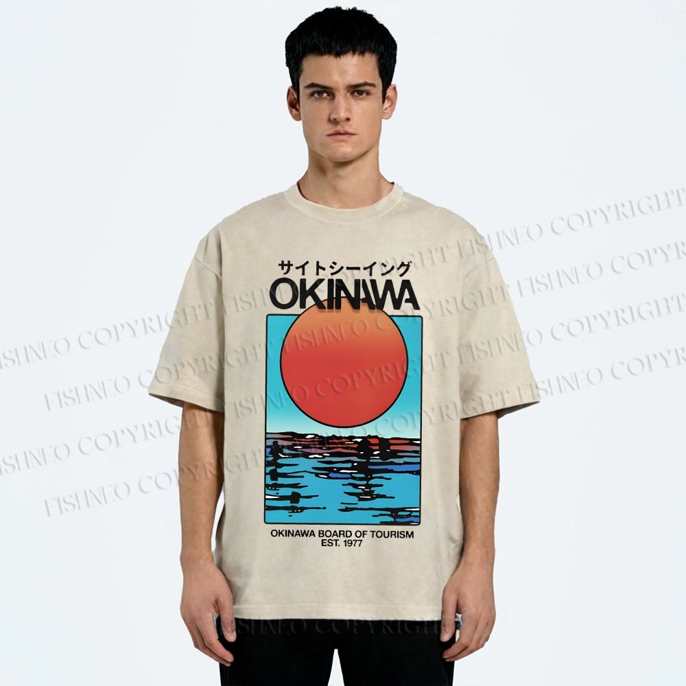 Unisex Okinawa Sunrise Printed Washed Tee