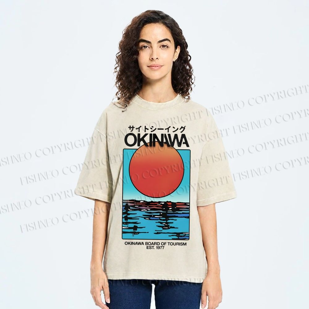 Unisex Okinawa Sunrise Printed Washed Tee