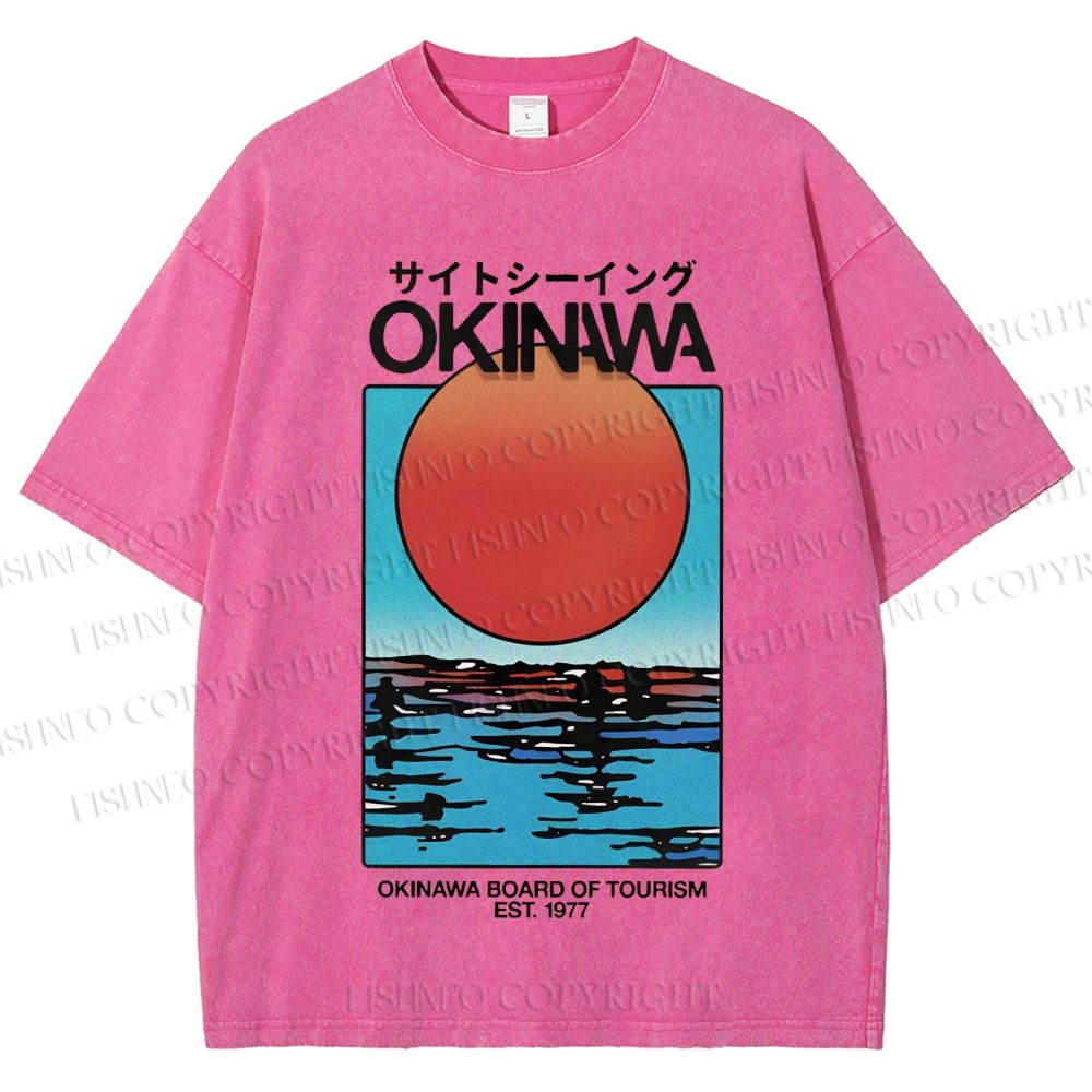 Unisex Okinawa Sunrise Printed Washed Tee