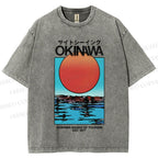 Unisex Okinawa Sunrise Printed Washed Tee