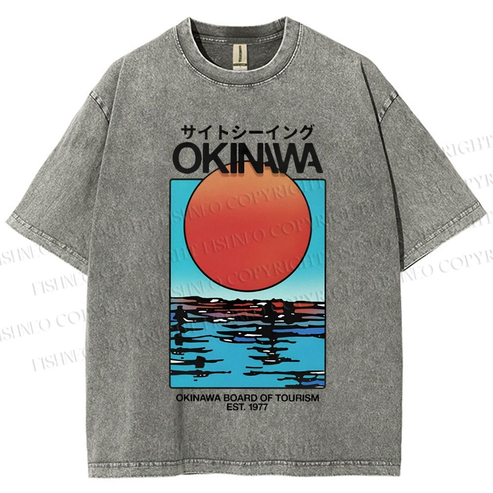 Unisex Okinawa Sunrise Printed Washed Tee
