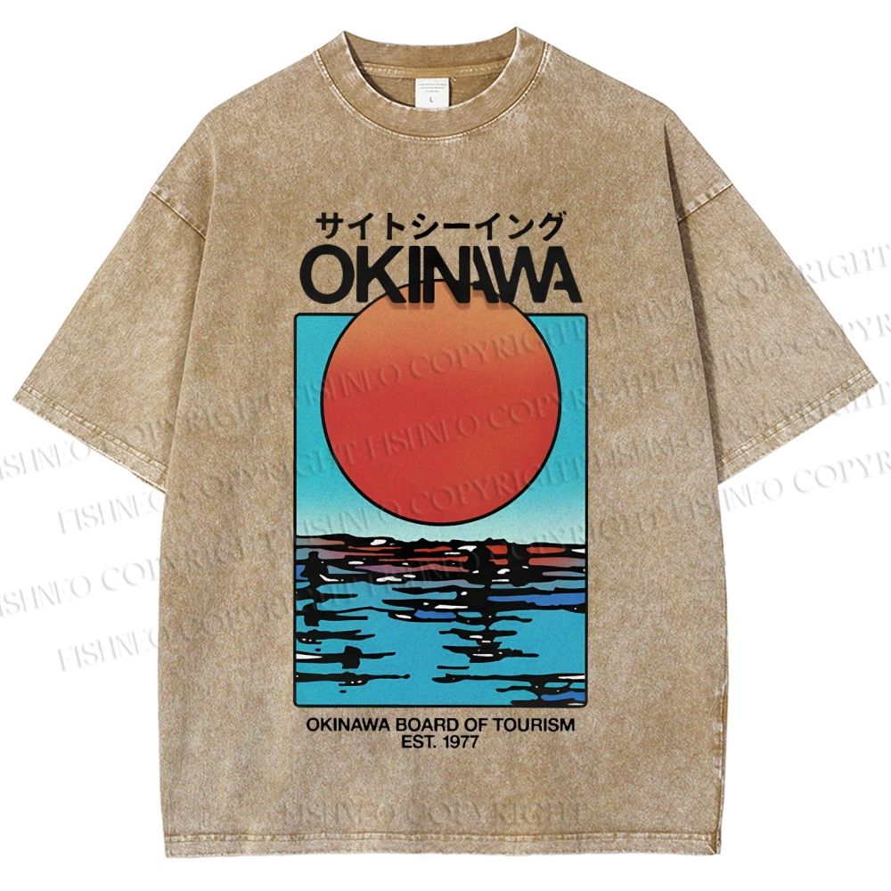 Unisex Okinawa Sunrise Printed Washed Tee