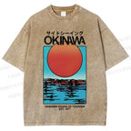 Unisex Okinawa Sunrise Printed Washed Tee