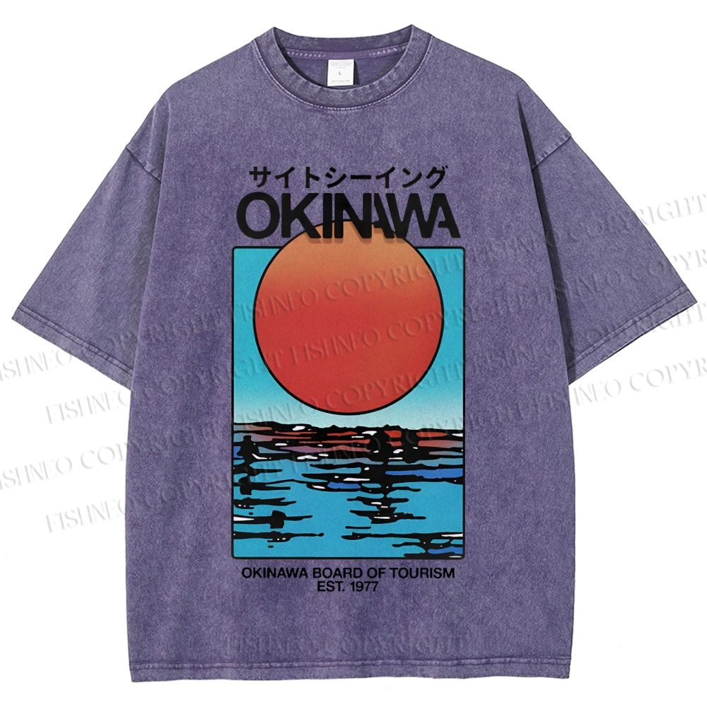 Unisex Okinawa Sunrise Printed Washed Tee