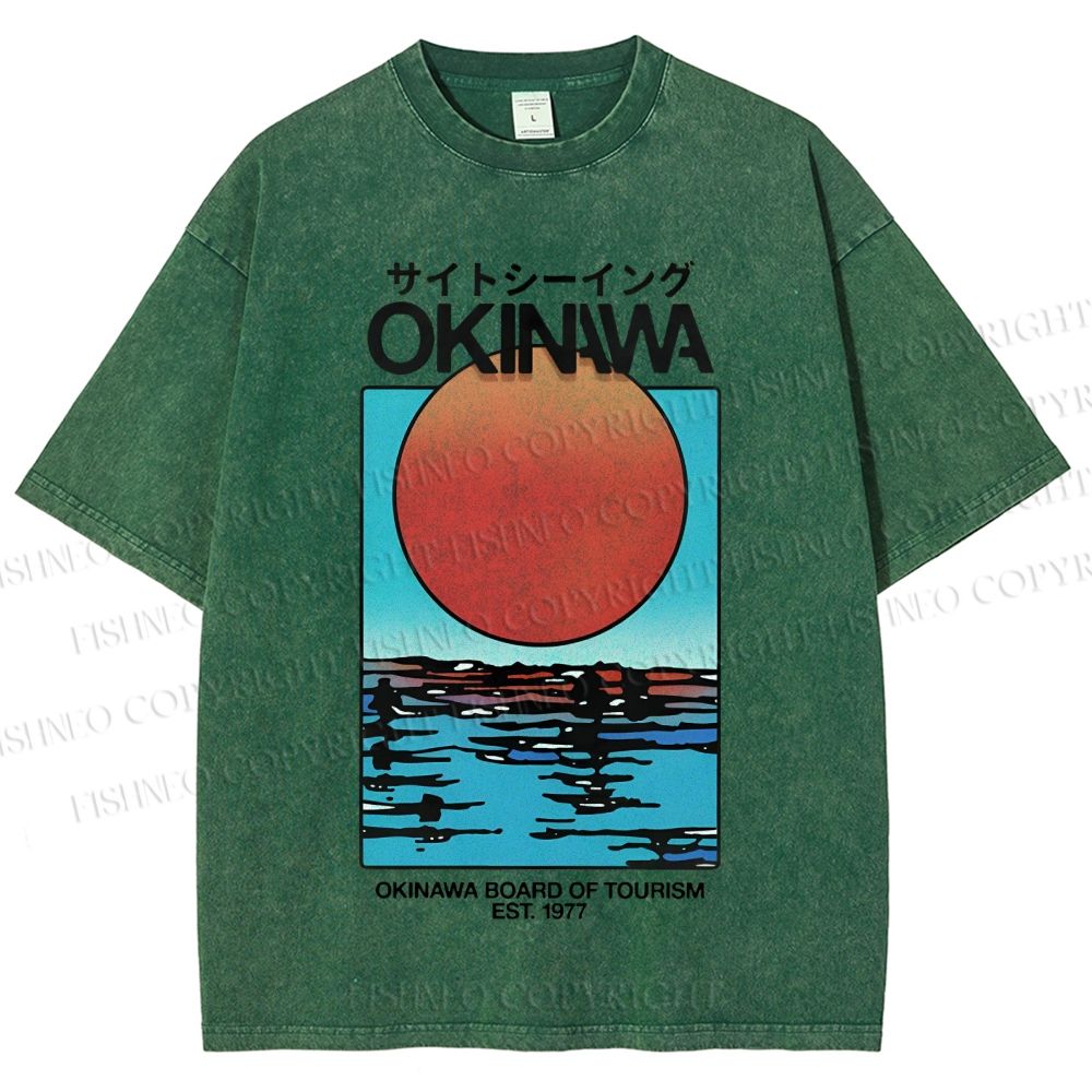 Unisex Okinawa Sunrise Printed Washed Tee