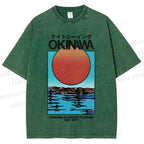Unisex Okinawa Sunrise Printed Washed Tee